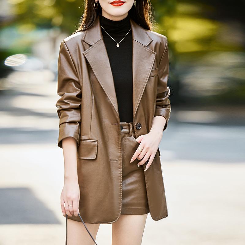 レディース レザースーツ ジャケット スカート セットアップ おしゃれ スタイリッシュ PUレザー 春 韓国 スリムフィット ショート モード 7,486円