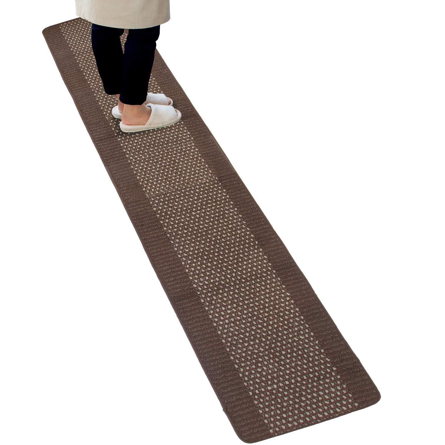 オカ キッチンマット ブラウン 約45cm×270cm 優踏生 洗いやすい (ずれない 洗える 日本製)