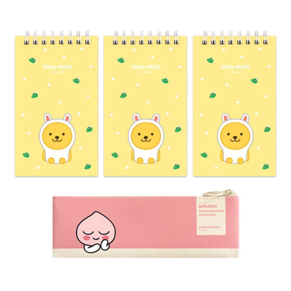 カカオフレンズモダンスタイルミニフラットペンシルケース+上鉄スプリングハンドブック3pピンク（ペンシルケース）...1セット