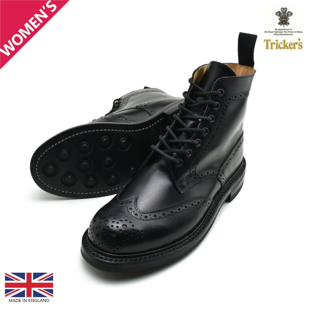 トリッカーズ カントリーブーツ レディース ダイナイトソール ウイングチップ ブローグ ブラック 黒 TRICKER S MALTON COUNTRY BOOT[l5180-black-d]