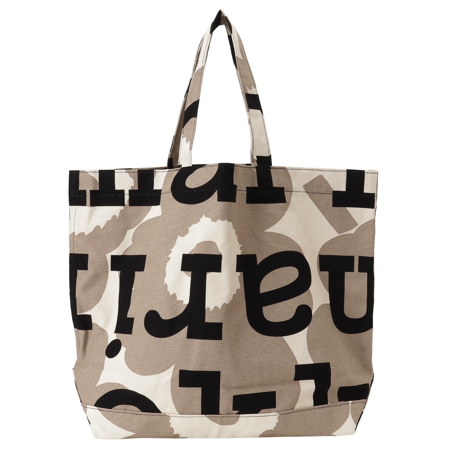 マリメッコ バッグ marimekko レディース ユニセックス 091683 889 ウニッコ柄マリロゴ コットンキャンバス トートバッグ ベージュブラック Ahkera Unikko Logo