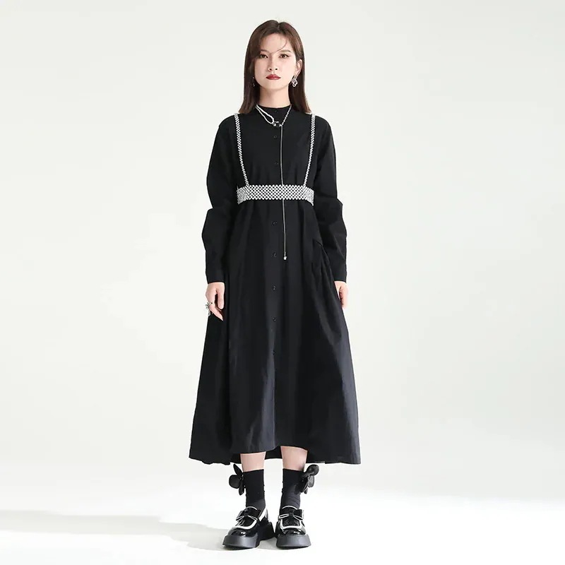 韓国ファッション新作入荷 長袖 ワンピース ロング丈 切り替え シャツワンピースゆったり ワンピース ドレス レディース ワンピース