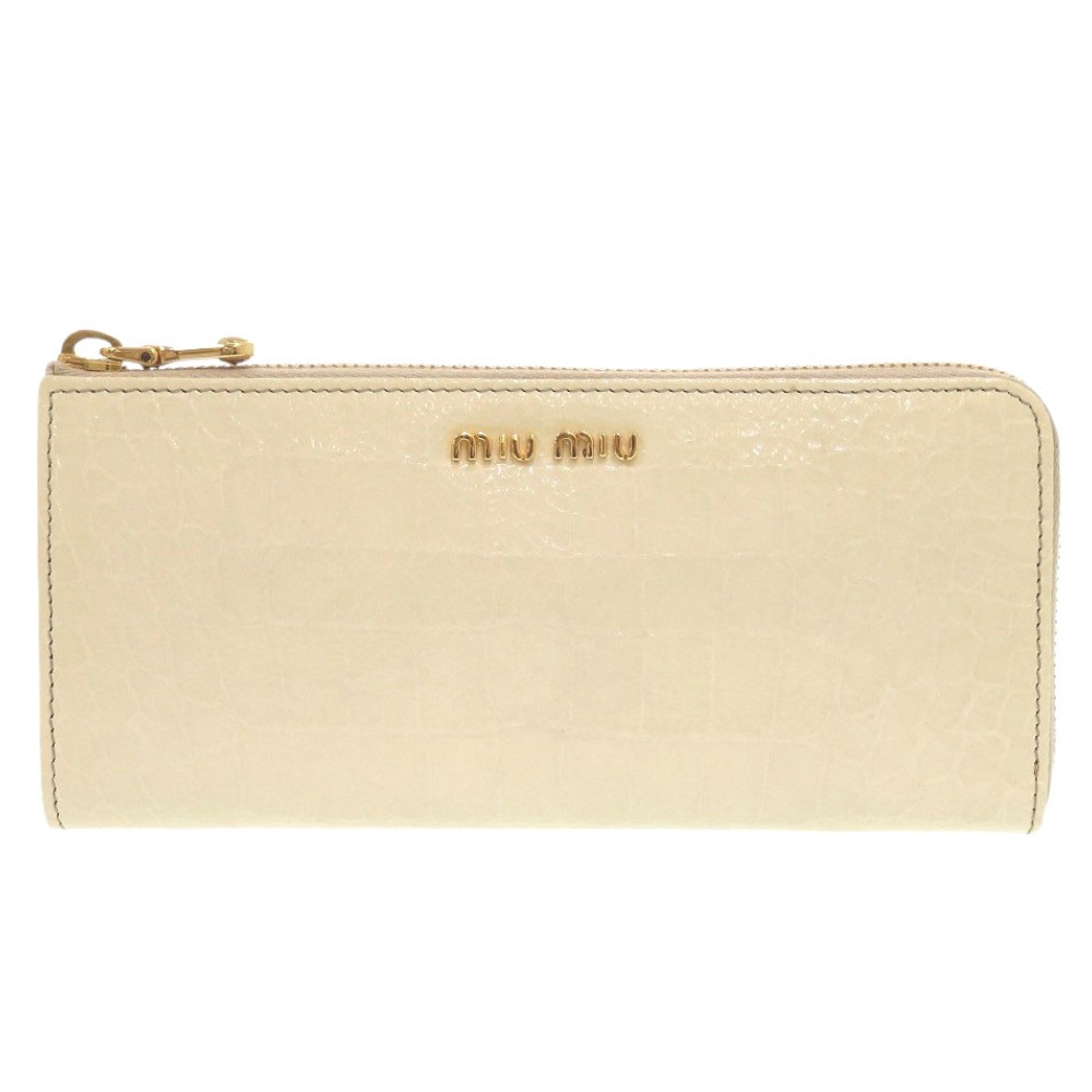 新品同様 5M1183 長財布 型押しレザー アイボリー 0486【中古】 レディース