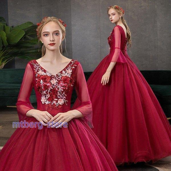 春新作 ドレス ウェ ウエドレス 可愛い花 V襟 お呼ばれ 舞台衣装 撮影 エレ 演奏会 姫系h4980