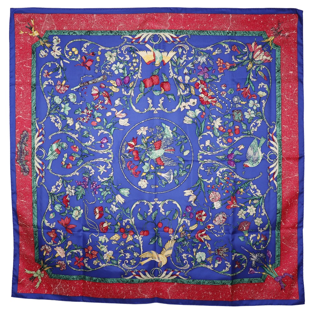 カレ90 PIERRES D ORIENT ET D OCCIDENT 東洋の石と西洋の石細工 スカーフ シルク 青 レディース 中古品 Aランク