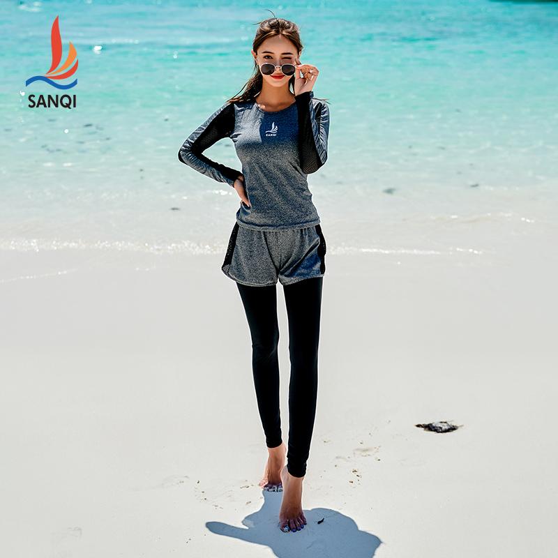 水着 レディース 長袖 日焼け対策 ビーチウェア マリンアクティビティ レジャー リゾート 女性 大きいサイズ ラウンドネック グレー カジュアル サーフィン