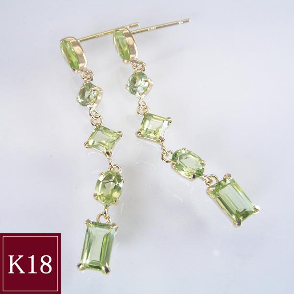 揺れる K18 ペリドット計1.8カラット ピアス ロングピアス 18金ゴールド プレゼント 女性 品番ad-062　2営業日前後の発送予定