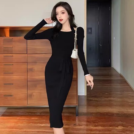 ワンピース ニットワンピース ワンピドレス ロング丈 長袖 ウエストリボン ニット かわいい 大人可愛い きれいめ カジュアル 大人 上品 おしゃれ お洒落 かっこいい 大人女子 ラブリー キュート