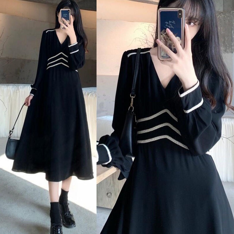 ワンピース フレアワンピース ミモレ ミモレ丈 ロング ロング丈 長袖 Vネック フレア Aライン ハイウエスト かわいい 大人可愛い おしゃれ お洒落 レトロ ラブリー キュート ガーリー 無地 春その他 ワンピース・ドレス