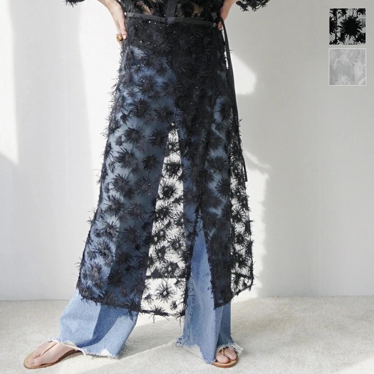TORRAZZO DONNA トラッゾドンナ Fringe Sequins Wrap Skirt 6250-562 レディース 花柄 フリンジ スパンコール シースルー カラー2色 【ts】