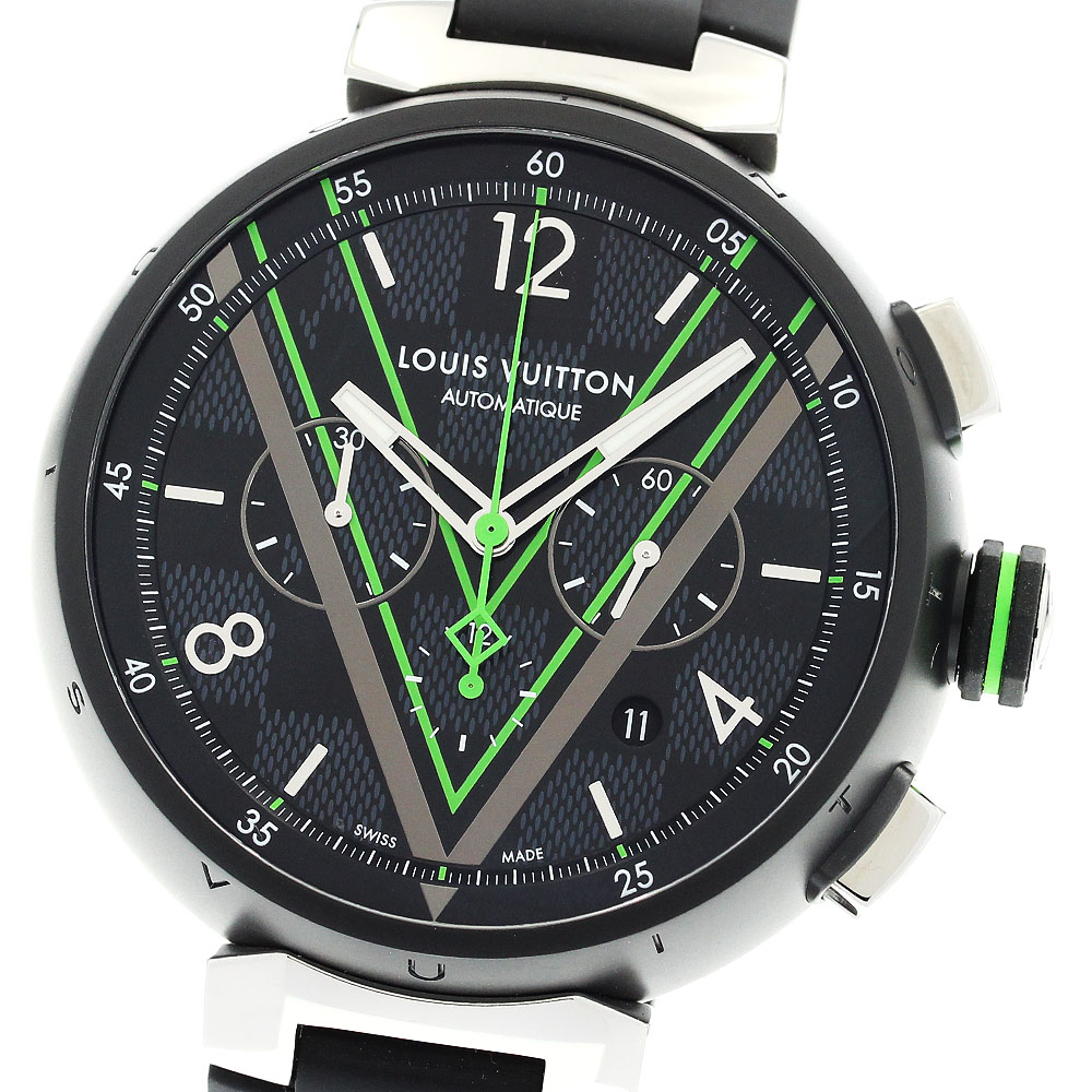 ルイ・ヴィトン LOUIS VUITTON QA130Z タンブール ダミエ・グラフィット レース クロノグラフ 自動巻き メンズ 美品 箱・保証書付き_907006【中古】