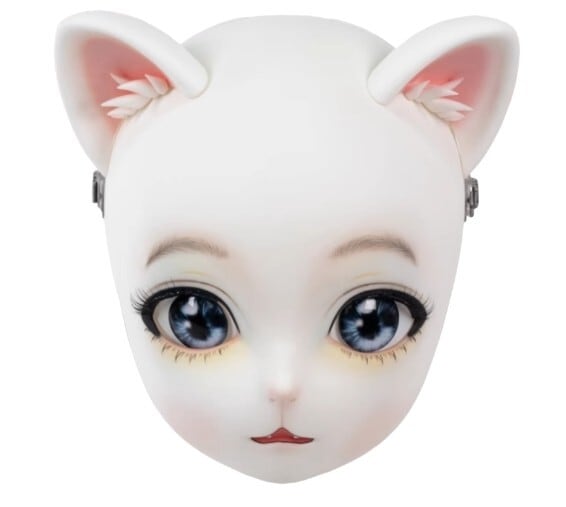 全頭マスク カツラなし 猫 Lilith 白 フルマスク ドール ヘッドロリータ人形 コスプレ マスク 変身 仮装 着ぐるみ