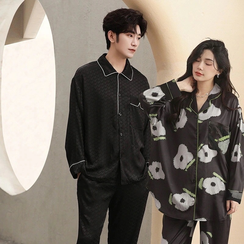 人気カップル氷糸パジャマ女性スーツレトロ気質カジュアル半袖夏男性部屋着寝間着