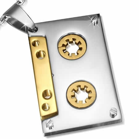 カセットテープステンレスペンダントトップ 男性 女性 アナログ リアル ネックレス 音楽 プレゼント