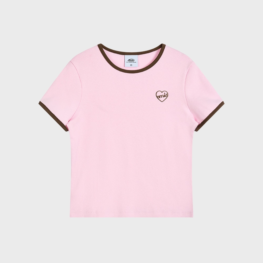 (W) ハートロゴ リンガーTシャツ ピンク