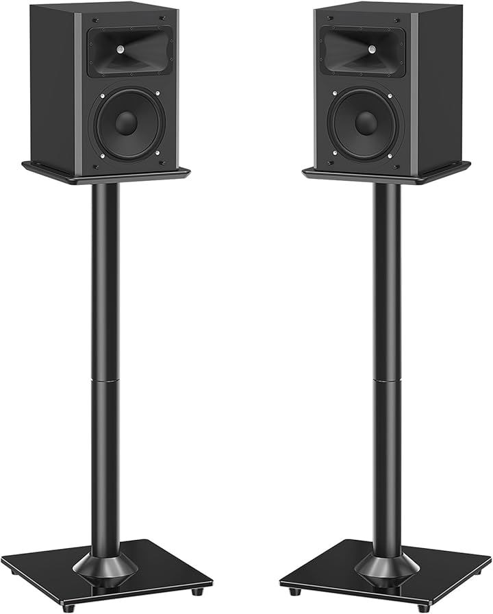 スピーカースタンド スピーカーマウント ポール型 大型スピーカー 本棚スピーカー用 耐荷重10kg 2本セット 日本語説明書付き ブラック オシャレ( ブラック)