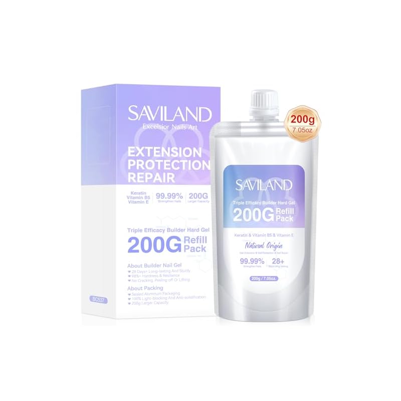 SAVILAND クリアビルダー ネイルジェル - 200G 詰め替えパック トリプル効果 ハードジェル 密封されたアルミニウムパッケージ付き エクステンションジェル スターター プロ DIY 自宅