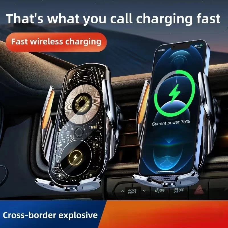 ワイヤレス充電器15W,携帯電話用,クランプ付き,赤外線センサー,GPS,車用 - 509