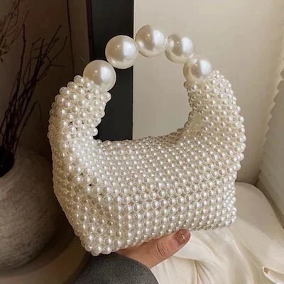 【迅速な出荷】ハンドバッグ パール ビーズ編みハンドバッグ ミニバック 2way フェイクパール パールバッグ 品質良い