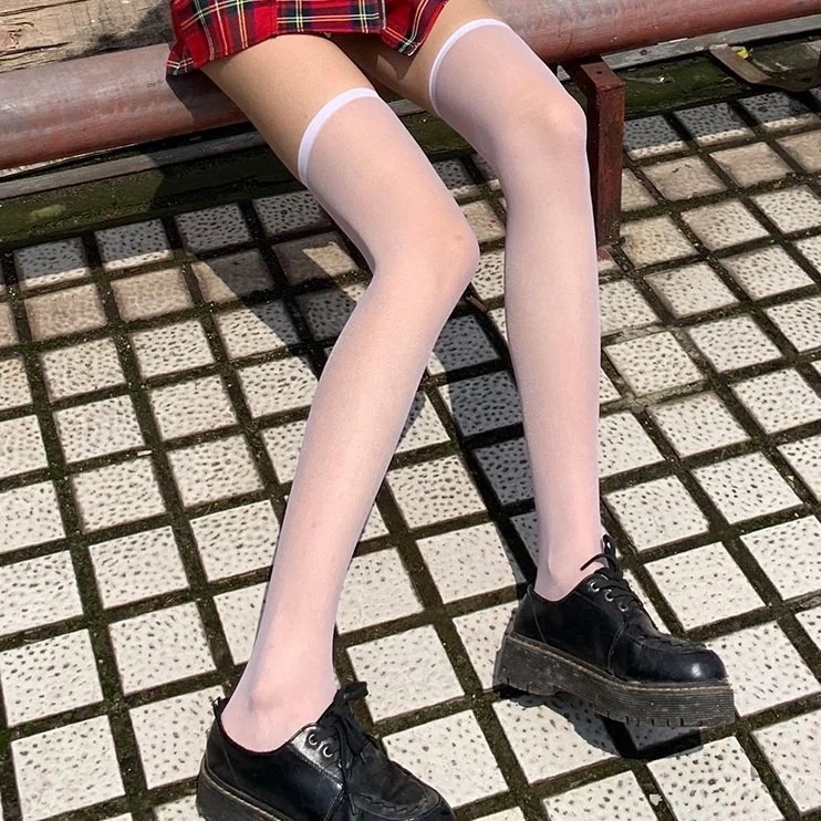 【1つ買うと10つ無料】純粋な夏の薄いスタイルオーバーニーソックス透明な黒いストッキングストッキング太もも靴下jkハイソックス女性のためのトレンディなセクシーな白い靴下