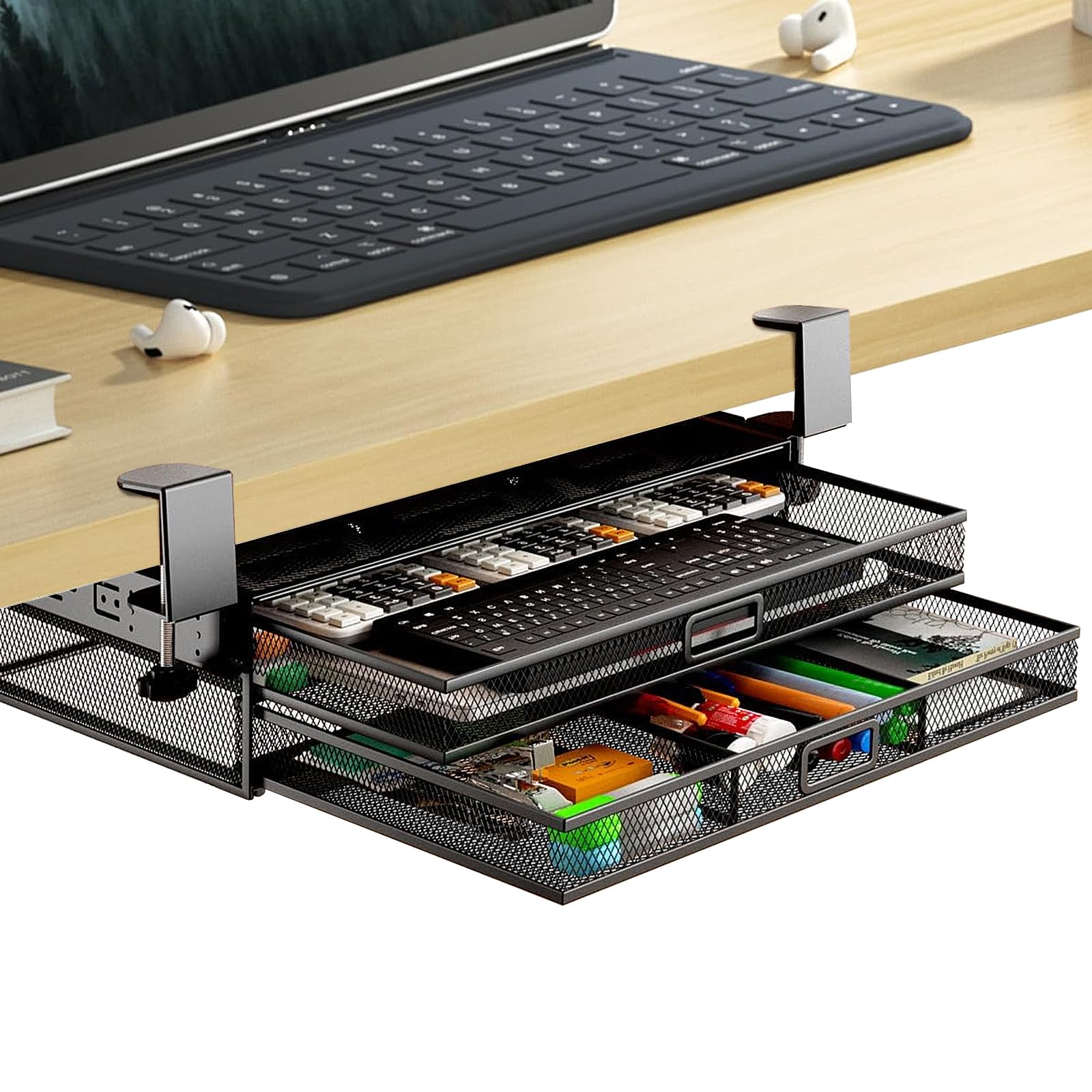 デスク下引き出し 後付け引き出し 穴あけ不要 テーブル下収納ラック テーブル収納 ラック 机下収納 机用引き出し スペース活用 文房具アクセサリー 事務用品 小物 収納 整理 便利に使用できます