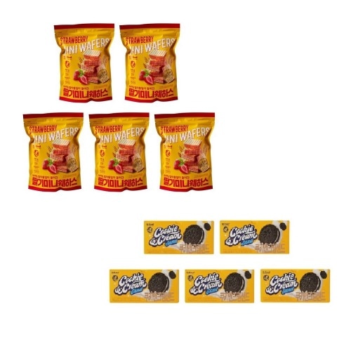 ノーブランドイチゴミニウェハス300g x 5個+クッキークリームサンド744g x 5個学校事務所 10,950円