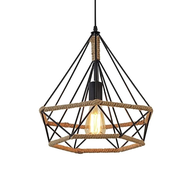 ZEKOO ペンダントライト間接照明 吊り下げライト 引っ掛シーリング式 レトロ 北欧 ダイニングライト照明 おしゃれ シンプル アンティーク 室内照明 照明器具 麻縄 ピラミッド 1灯コード調整可能