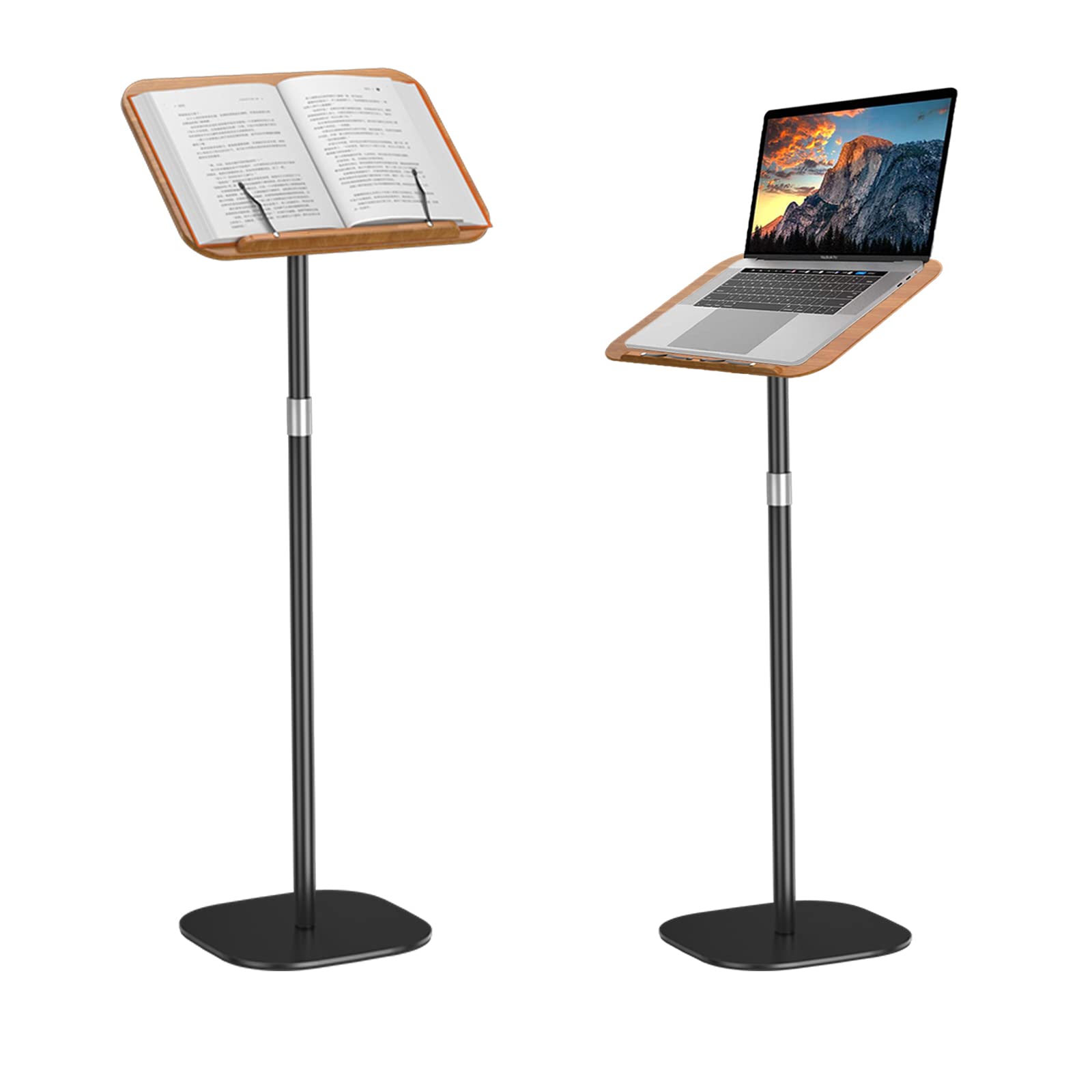 POLESTO 読書用ブックスタンド 54cm-130cm昇降式 サイドテーブル角度調整 金属構造 台座 しっかり安定性 木製パッド付き ノートパソコン料理本製図板譜面台タブレット用のハンズフリーホル