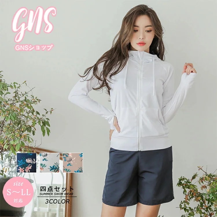 ママ 婦人 UV対策 レディース オーバーサイズ オトナ女子 セパレート 水着 水着 ビキニ ラッシュガード 体型カバー 水着 女の子 長袖 露出控えめ ハーフパンツ 4点セット 水着 日焼け防止 ミ 4,767円