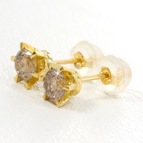 K18 18金 YG イエローゴールド ピアス ブラウンダイヤ 0.35 ×2 ジュエリー 中古