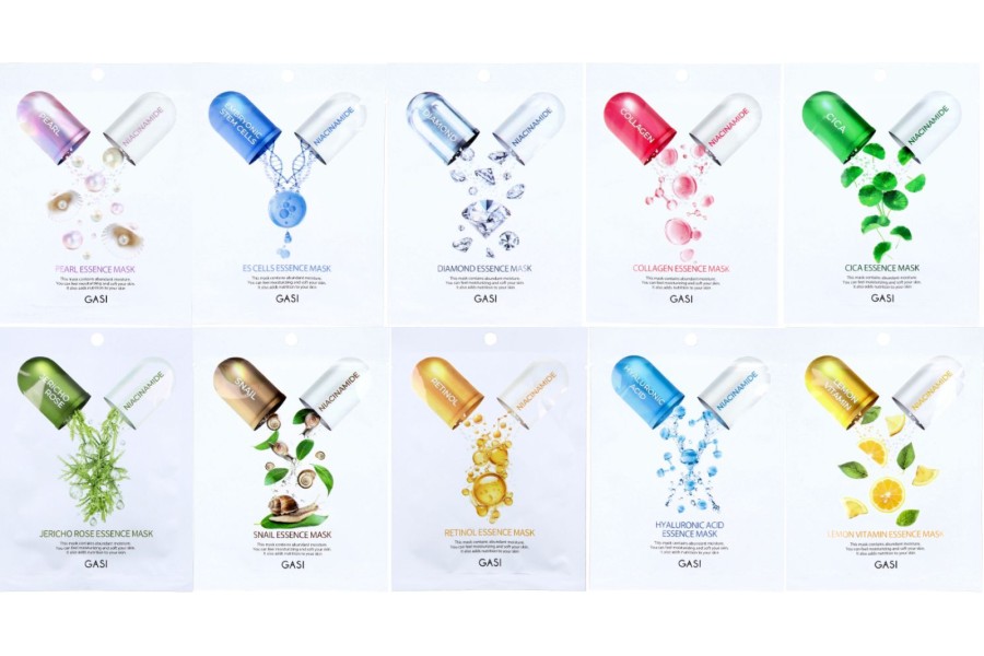 【全100枚セット】ガシ（GASI）フェイスマスク 各10枚×全10種 25ml　ナイアシンアミド配合 高機能 肌荒れ ニキビ 敏感肌 スキンケア 即日発送