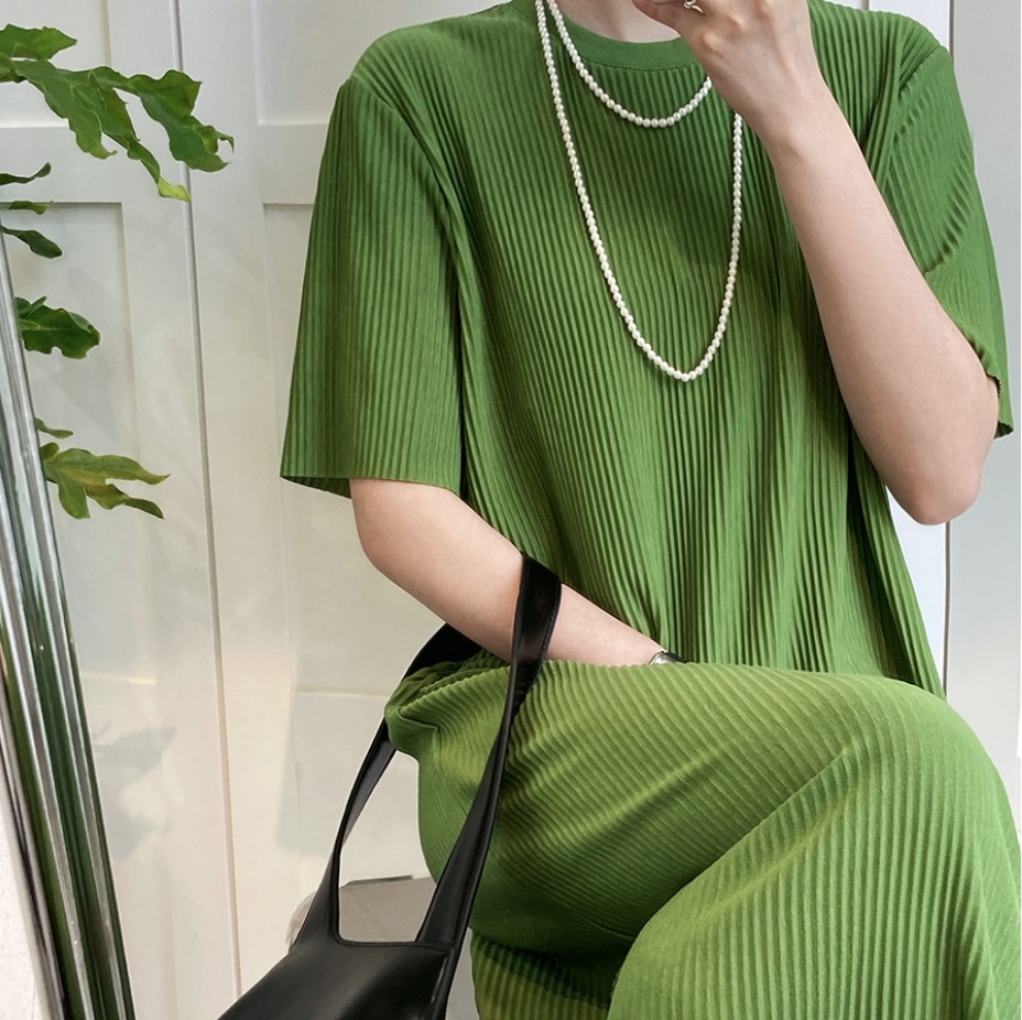 ワンピース デート ロング 袖あり 半袖 夏 10代 20代 30代 レディース 女性用 OL 学生 個性的 グリーン グレー ブラック M L こなれ感 エレガント クール ゆったり