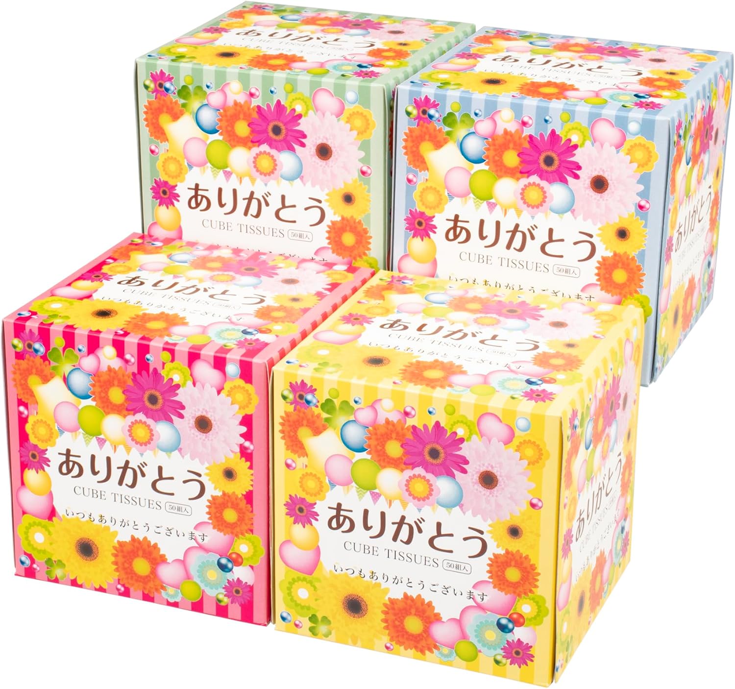 ヨンパ ありがとう キューブ BOX ティッシュ 50W 4柄アソート 100個入 7,983円