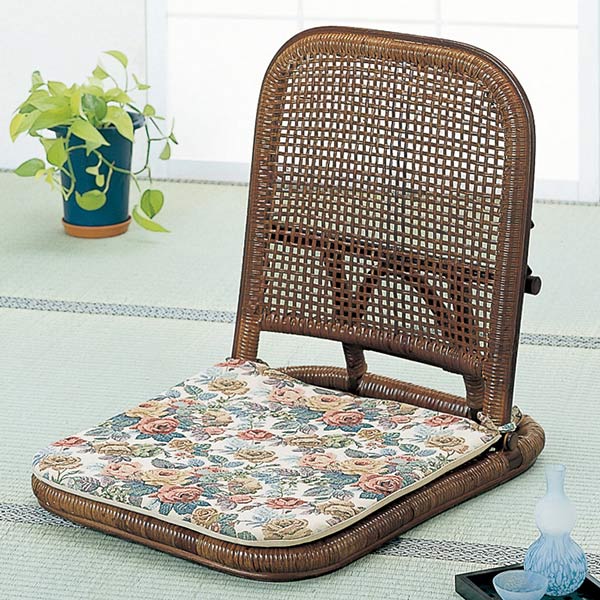 折りたたみ座椅子 ラタン クッション付 籐家具 幅48cm