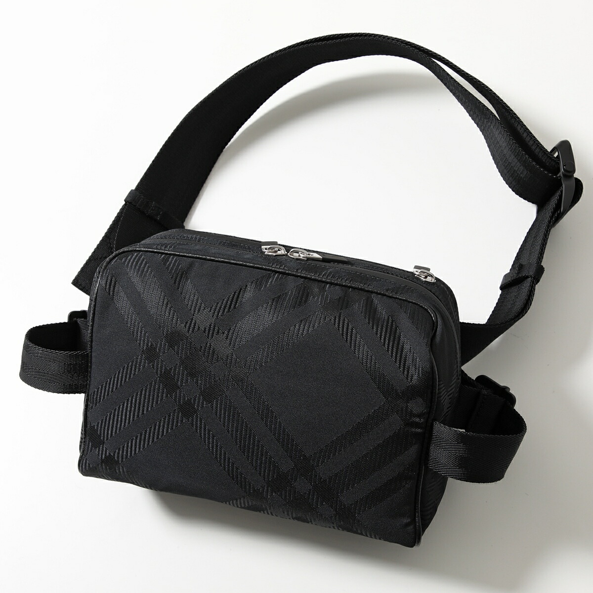 BURBERRY バーバリー ボディバッグ ML BELT BAG 8083446 メンズ ベルトバッグ ショルダーバッグ チェック ジャガード レザー 鞄 A1189/BLACK