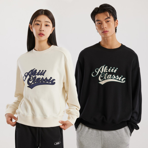 男女共用 アプリケ ロゴ マンツーマンTシャツ 3color