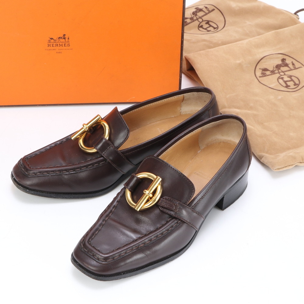 シェーヌダンクル 34 1/2 G レザー ローファー ヒール 靴 シューズ ミュール サンダル ローファー スニーカー レディース ELE BI21-1 中古