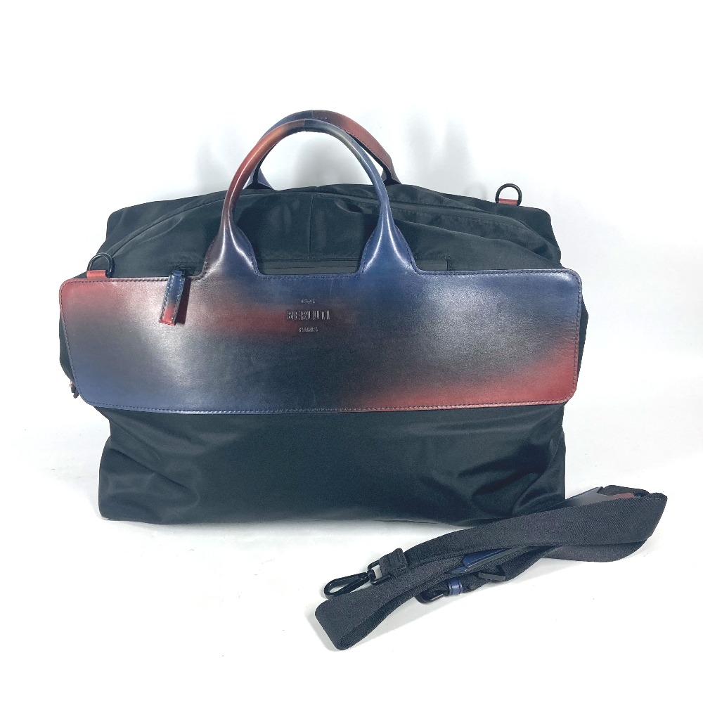 Berluti ベルルッティ ボストンバッグ ロゴ 旅行バッグ トラベルバッグ カバン 2WAYバッグ ショルダーバッグ レザー/ナイロン ブラック