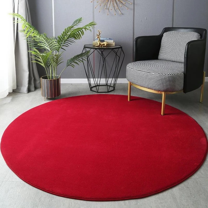 灰色のコーラルベルベットの家庭用カーペット,コーヒーテーブルの床,短いぬいぐるみのフットマット,這うカーペット Diam120(47.2inch) Wine Red