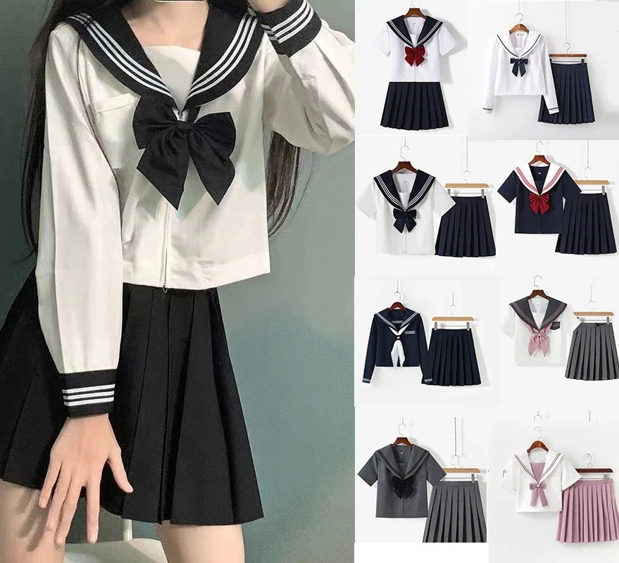 大人気！ セーラー服 制服 4点セット JK プリーツスカート 半袖 長袖 ミニスカート ロングスカート 女子高校生 入学式 学生服 コスチューム 可愛い 清純 コスプレ 学園祭 文化祭 仮装 本格
