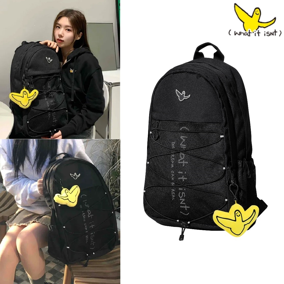 [24SS] Mesh string backpack (+Keyring) 新商品 新学期 韓国人気 韓国ファッション 男女共用 カップルアイテム ストリートファッション カジュアルバッグ 学生バ