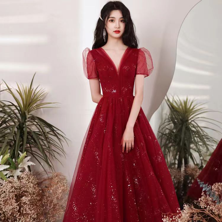 敬酒服ワインレッド花嫁婚約タキシード2025回門敬酒服女性痩せて見える普段着