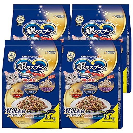 【まとめ買い】 キャットフード ドライ 贅沢素材バラエティ まぐろ・かつお・白身魚味 4.4KG(1.1KG×4) 国産 ユニチャーム