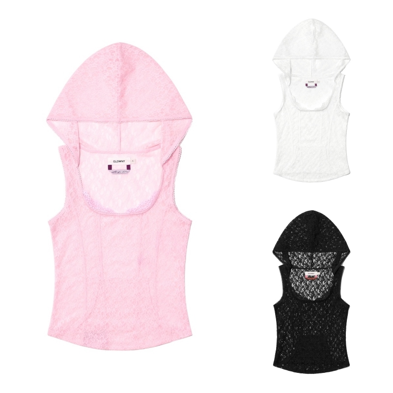 【GLOWNY】 WHISPER LACE HOODIE : 3COLORS