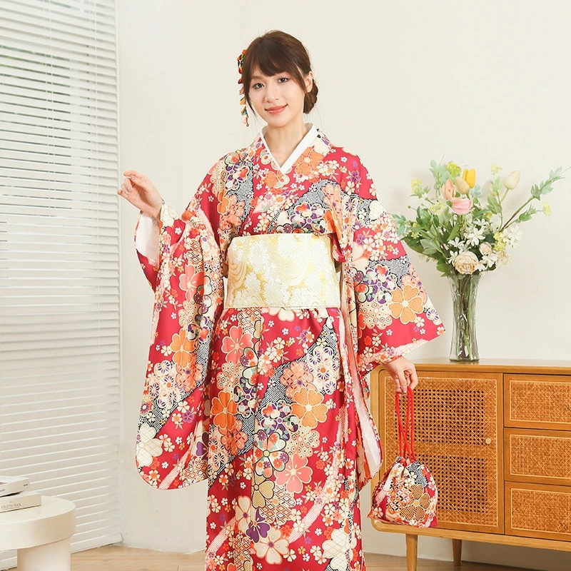 新品 人気商品 大浴衣 3点セット 大振袖 【浴衣 帯 帯締め 】 ゆかた 浴衣セット 大人可愛い 洒落 かわいい しゃれ 華やか 祭り レディース 卒業式 レッド大浴衣 3点セット大浴衣 3点セット