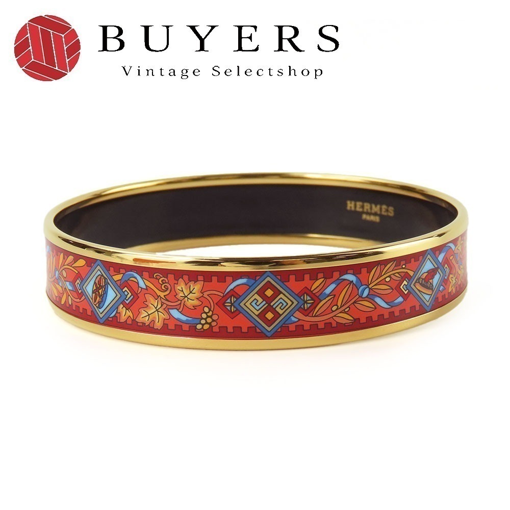 中古 バングル エマイユ メタル エナメル レッド マルチカラー ゴールド金具 アクセサリー レディース 女性