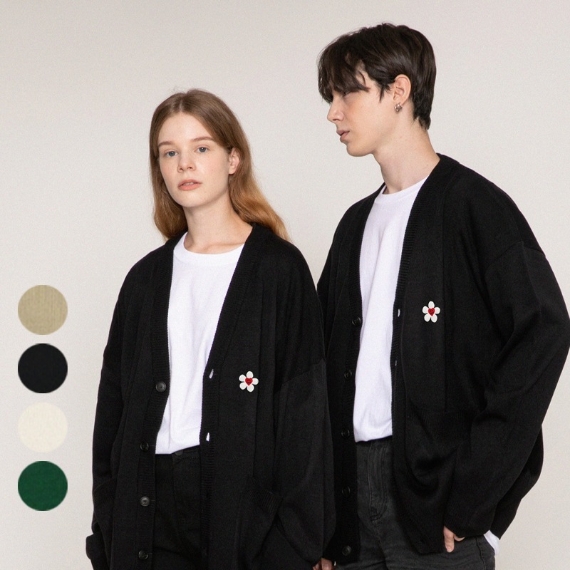 [UNISEX] Flower heart embroidery knit cardigan_4color