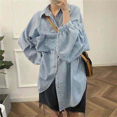 ビッグシルエットブラウスデニムシャツボリューム袖ボリュームスリーブ長袖レディース春秋冬フェミニン今日は30パーセント 6,010円