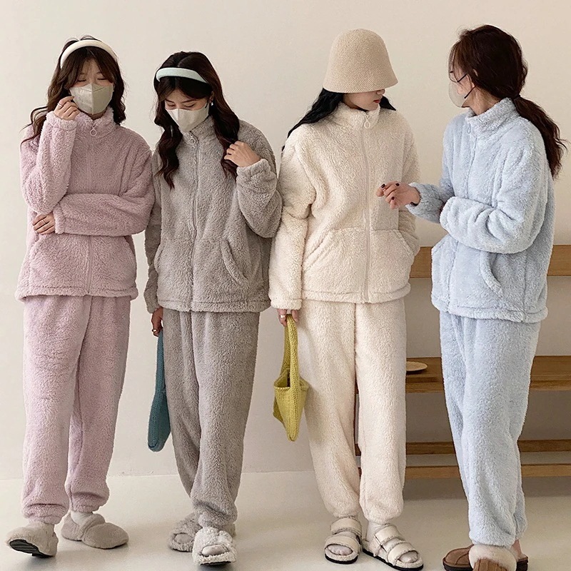 可愛い 柔らかい おしゃれ スイート ウォーム コーラルフリース パジャマ カジュアル フランネル ゆったり ホームウェア30%制限