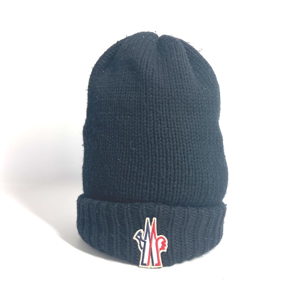 MONCLER モンクレール ニット帽 ロゴ ワッペン ビーニー 帽子 ニット帽 ニットキャップ ウール ブラック